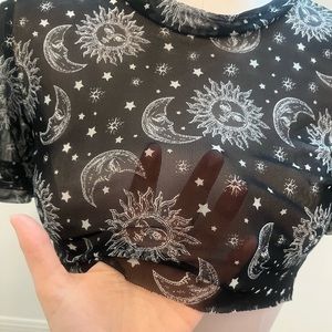 See through top and black bottoms